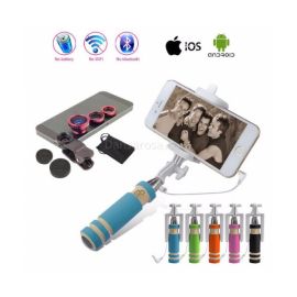 4in1 Phone Camera Lens Kit Fish Eye + Wide Angle + Macro Lens + Selfie Stick