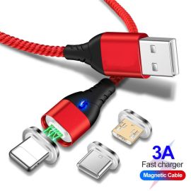 Type C Micro USB ios Magnetic Braided LED charging cable