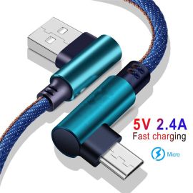 90 Degree Micro USB Cable 2.4A Fast Charger Data Cable Mobile Phone