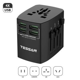 All-In-One Travel Plug Adapter Charger USB Ports AC Outlet Socket