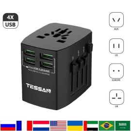 Travel Plug Adapter Wall Charger 4 USB Ports Universal AC Outlet