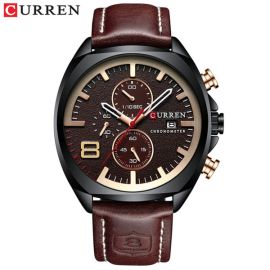 CURREN 8324 leather waterproof chronograph mens quartz watch