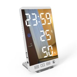6 inch mirror led alarm clock touch control desk digital clock