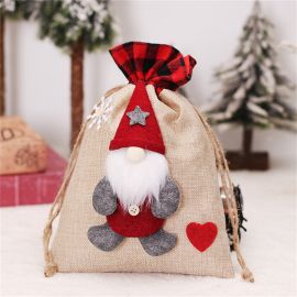 Christmas 3D burlap drawstring bag xmas santa sack