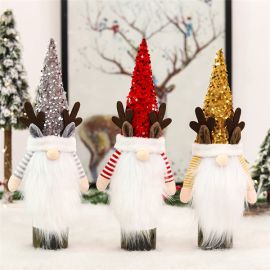 Christmas wine bottle cover sequins white beard rudolph topper 