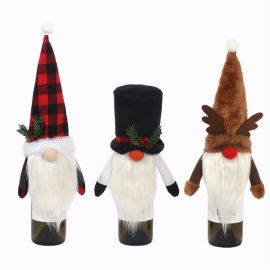Christmas wine bottle covers pointed hat top decoration