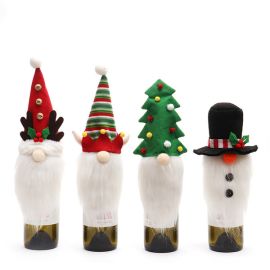 white beard christmas wine bottle covers santa claus table decoration