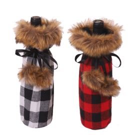 fur collar christmas bottle sleeves santa claus wine cover