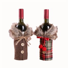 fur collar christmas wine bottle sleeves lattice covers