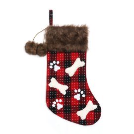 plaid bone wool collar christmas stockings xmas decoration