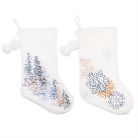 Embroidered white christmas stocking xmas decoration