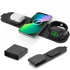 3 in 1 foldable magnetic wireless charger phone portable charing station