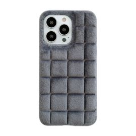fur winter warm plush square lattice hard case for iphone 14 pro plus max