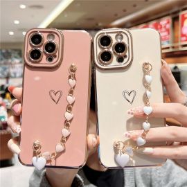 love heart bracelet soft case for iphone 14 pro plus max