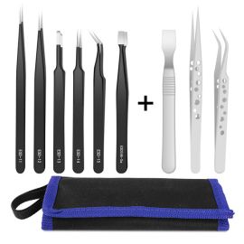 9 in 1 precision tweezers set anti-static stainless steel tweezer