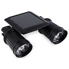 Solar Powered PIR Motion Sensor Dual Head Spotlight Adjustable Waterproof 14 LEDs Wall Light