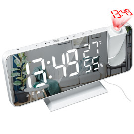 led digital alarm clock table watch time projector snooze fm radio