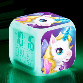 unicorn led digital alarm kids desk clock 7 color changing light