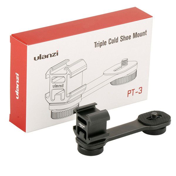 2x Ulanzi PT-3 triple frío Shoe Mount Soporte de extensión de luz de vídeo LED de micrófono