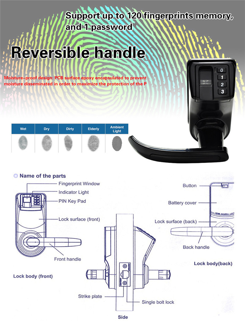 LS - 9 fingerprint door lock weather proof digital keyless function