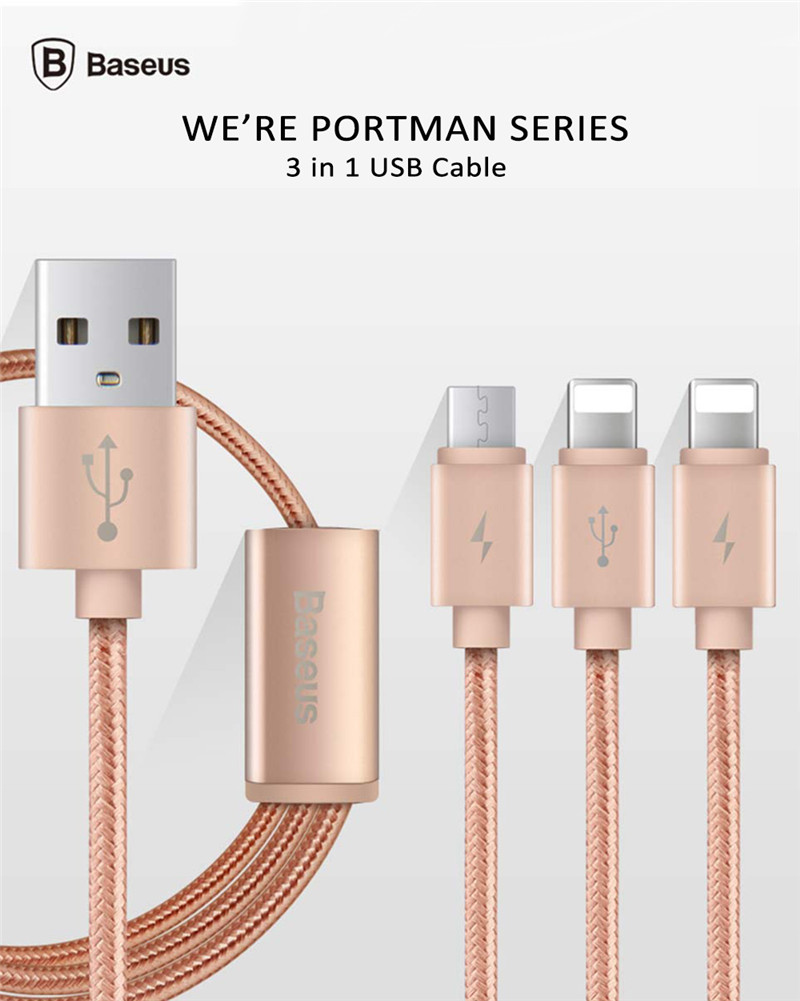 BASEUS 3 in1 Dual 8 Pin Micro USB Charging Sync Data Cable BASEUS 3 in1 Dual 8 Pin Micro USB Charging Sync Data Cable