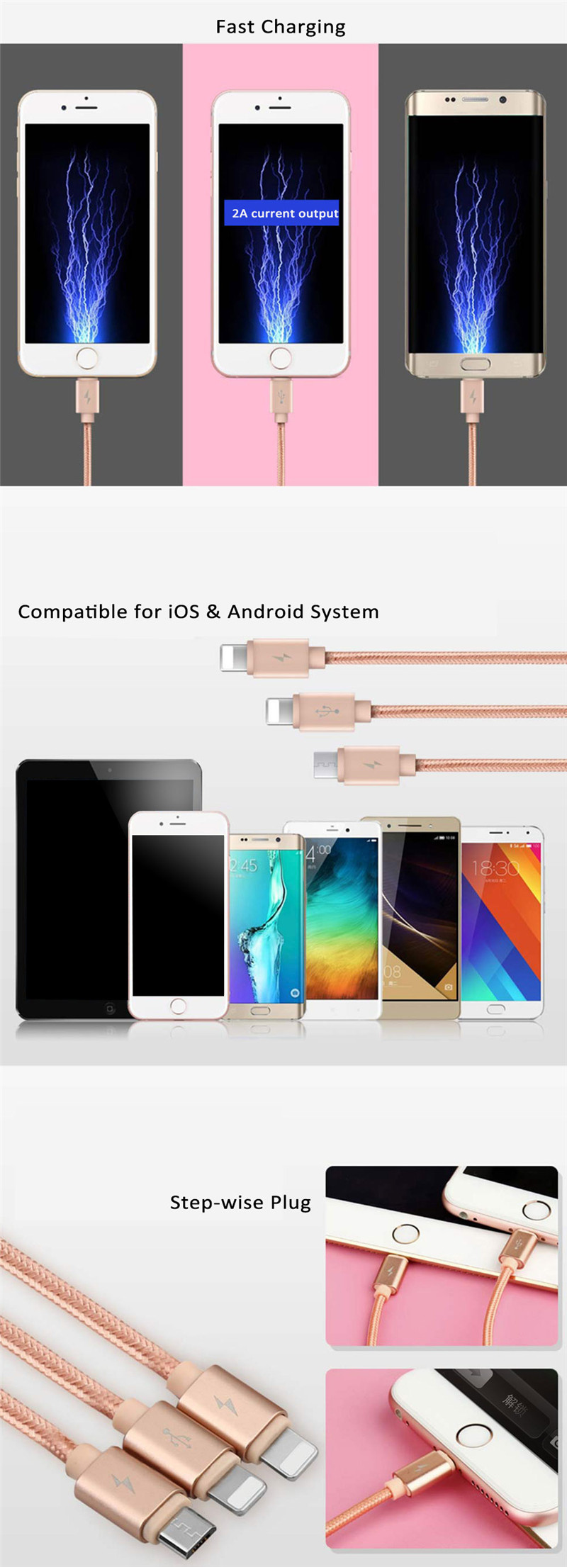 BASEUS 3 in1 Dual 8 Pin Micro USB Charging Sync Data Cable BASEUS 3 in1 Dual 8 Pin Micro USB Charging Sync Data Cable
