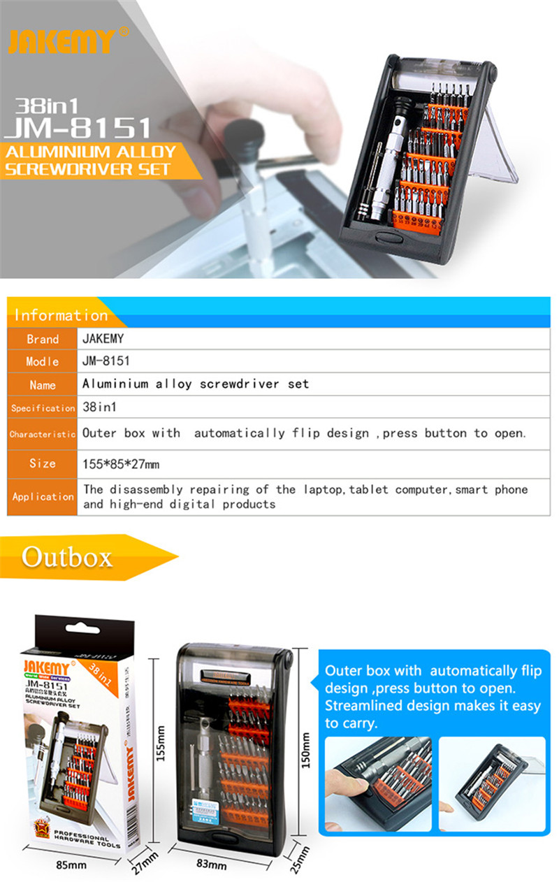 JAKEMY JM-8151 38 in 1 Screwdriver Tools Set