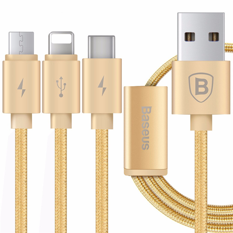 Baseus 3 in 1 Charge Cable 1.2M Type-C Data Transfer Nylon Braided Line Baseus 3 in 1 Charge Cable 1.2M Type-C Data Transfer Nylon Braided Line