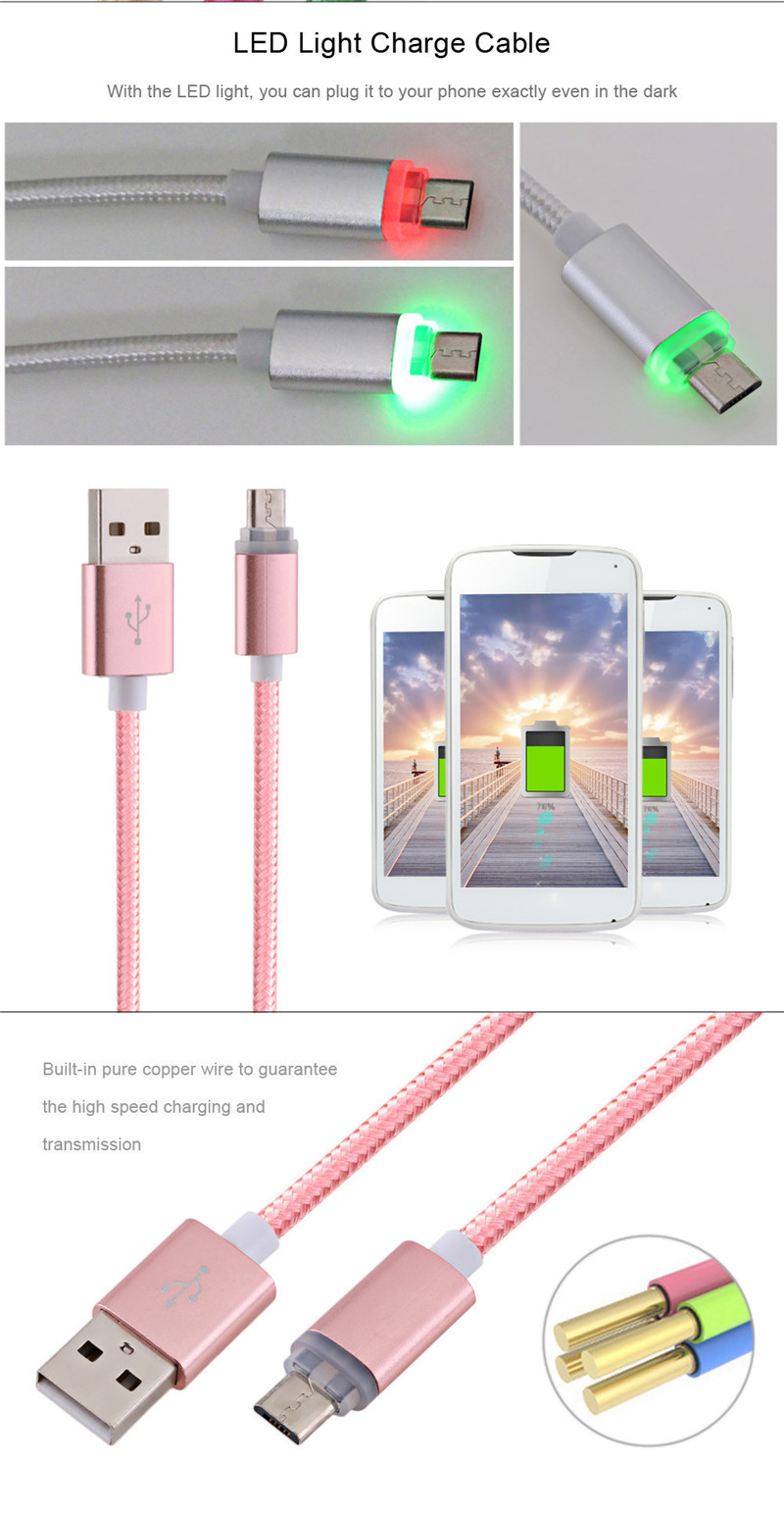 1M Nylon Braided LED Light Cable for Android