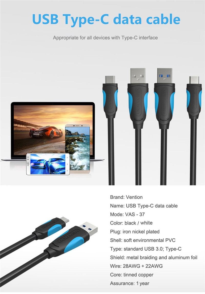 Vention A37 Type-C to USB 3.0 Charge Data Transfer Cable 1.5M