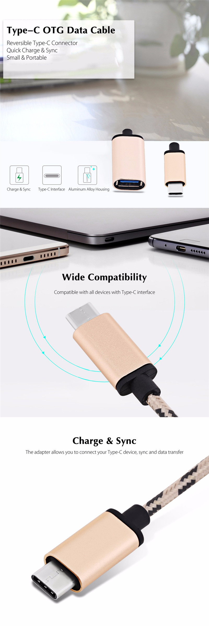 Nylon Knitted Type-C OTG USB 3.0 Data Cable