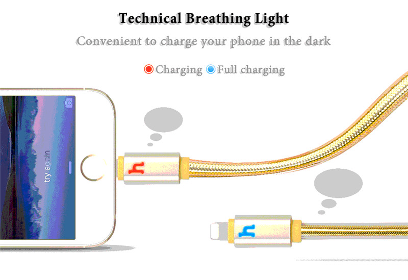 HOCO UPL12 2.4A Metal Texture Breathing Light Braided Cable iPhone 1.2m HOCO UPL12 2.4A Metal Texture Breathing Light Braided Cable iPhone 2M