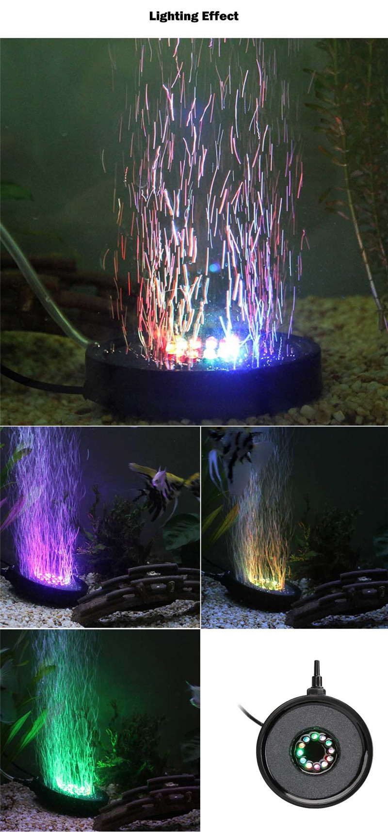 1W 12 LEDs air stone disk bubble light color changing flame lamp