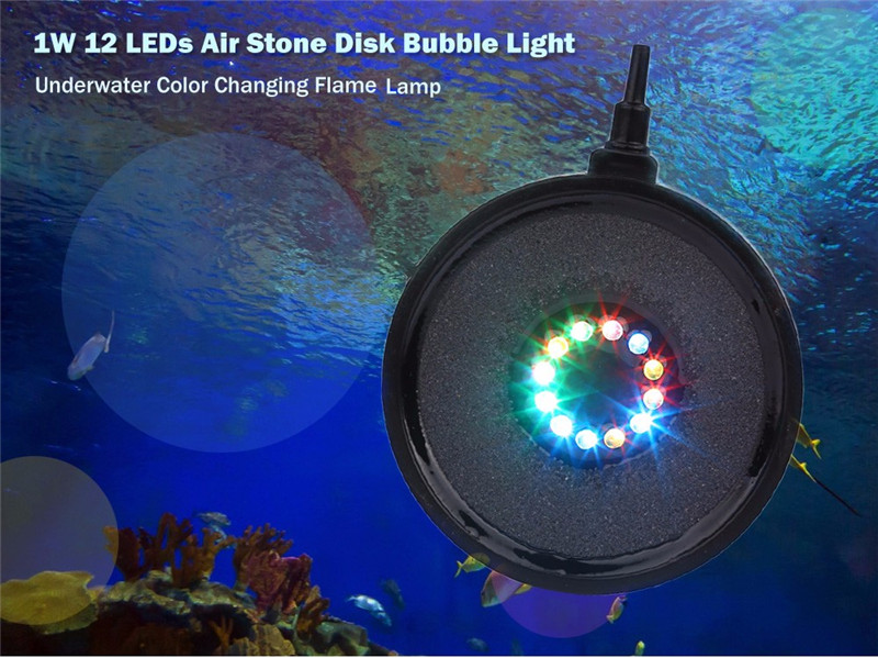 1W 12 LEDs air stone disk bubble light color changing flame lamp