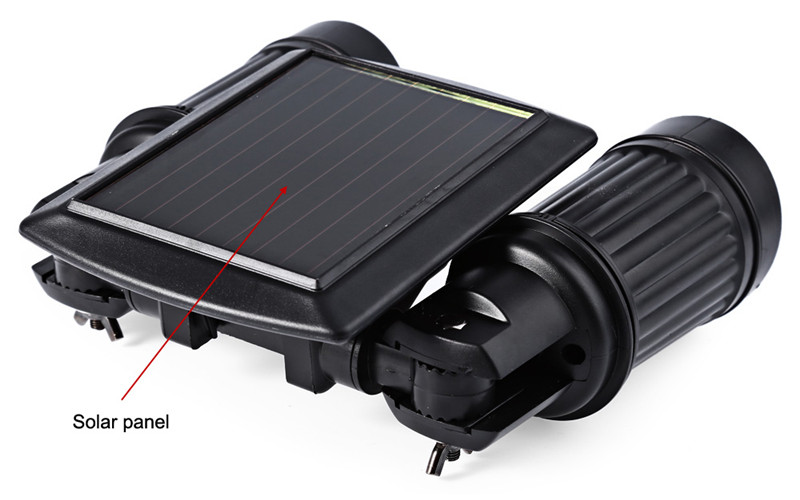 Solar Powered PIR Motion Sensor Dual Head Spotlight Adjustable Waterproof 14 LEDs Wall Light