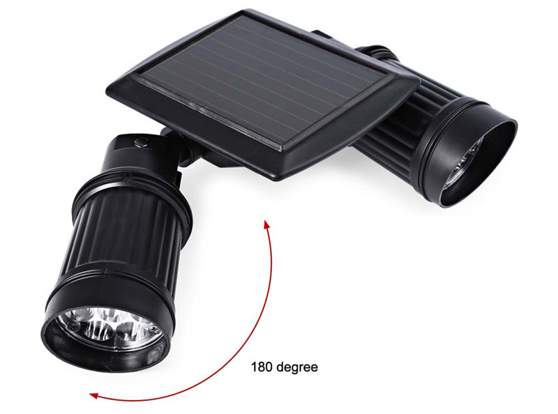 Solar Powered PIR Motion Sensor Dual Head Spotlight Adjustable Waterproof 14 LEDs Wall Light