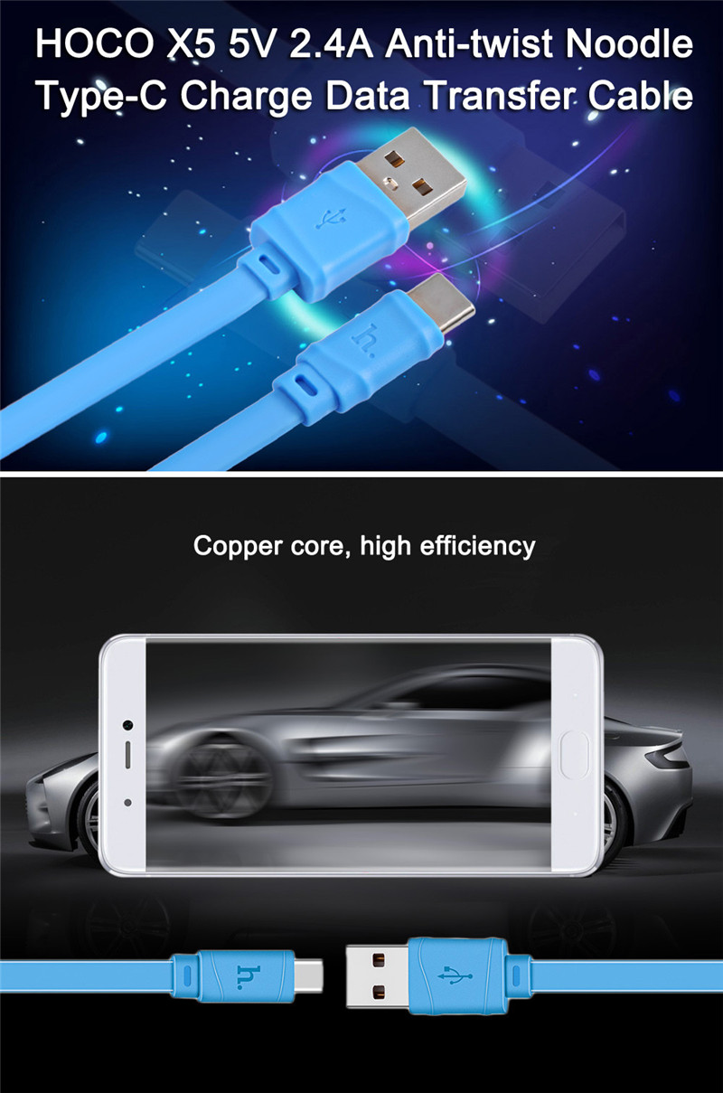 HOCO X5 5V 2.4A Type-C Noodle Charge Data Transfer Cable 1M HOCO X5 5V 2.4A Type-C Noodle Charge Data Transfer Cable 1M