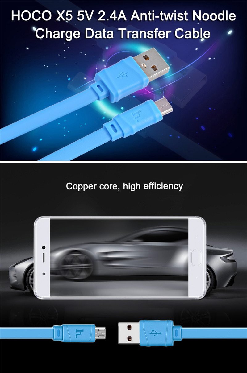 HOCO X5 5V 2.4A Micro USB Noodle Charge Data Transfer Cable 1M HOCO X5 5V 2.4A Micro USB Noodle Charge Data Transfer Cable 1M