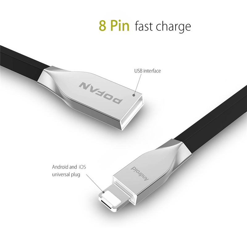 POFAN Zinc Alloy 8 Pin Micro USB Data Transfer Charging Cable iPhone 1.2m