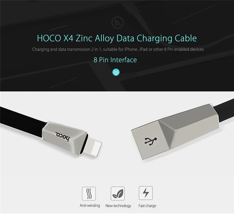 HOCO X4 1.2M Zinc Alloy 8 Pin Data Fast Charging Cord 