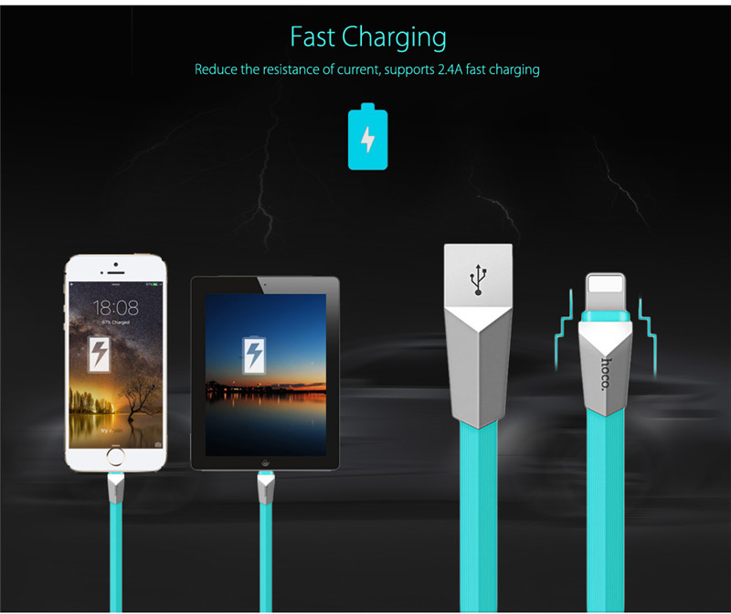 HOCO X4 1.2M Zinc Alloy 8 Pin Data Fast Charging Cord 