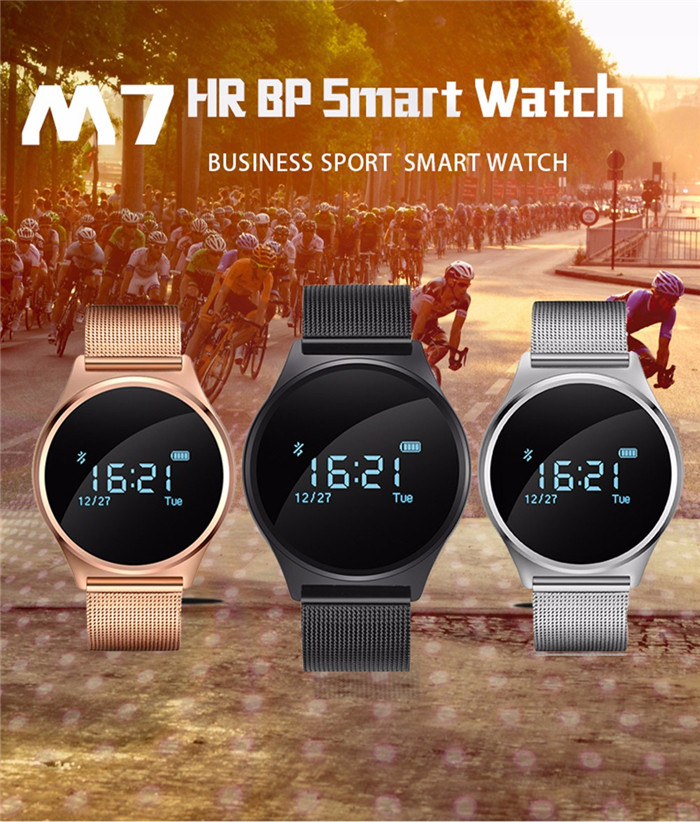 M7 Bluetooth 4.0 Heart Rate Blood Pressure Smart Wristband Pedometer Sedentary Remind Watch