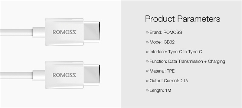 ROMOSS CB32 USB Type-C to Type-C 2.1A Charging Data Sync Cable 1M