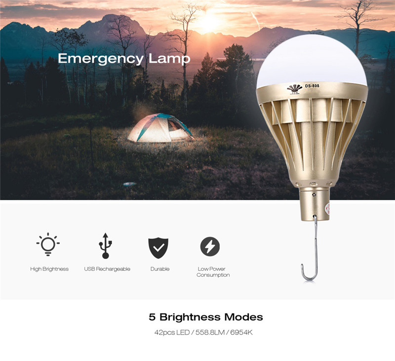 DONGZHISHENG portable 6W USB charging emergency lamp 5 Adjustable brightness bulb light outdoor hiking camping tent fishing