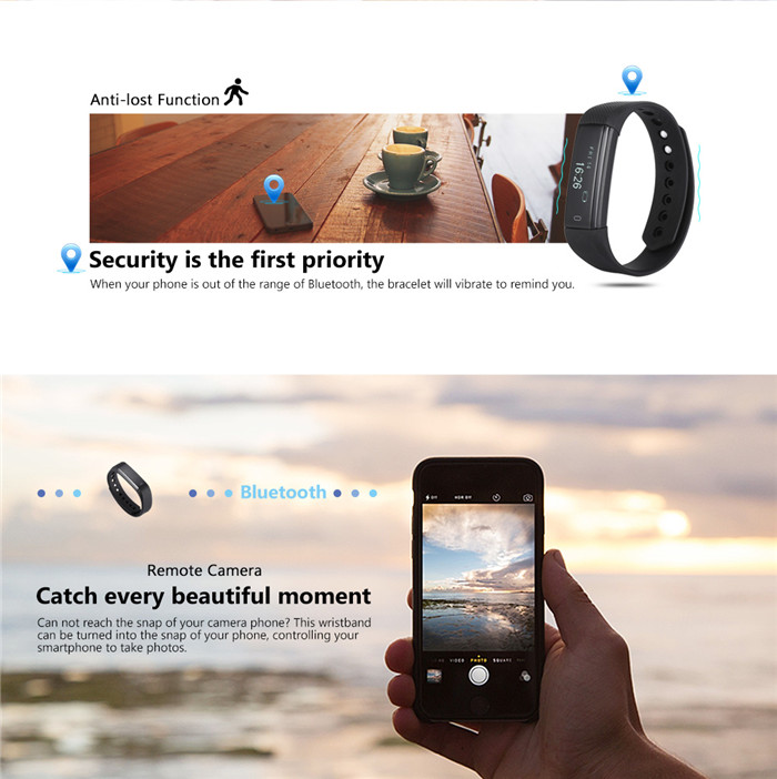 ID115 Activity Tracker Smart Bracelet Remote Camera Sports Wristband