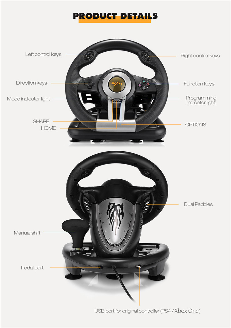 PXN V3II Racing Game Steering Wheel with Brake Pedal