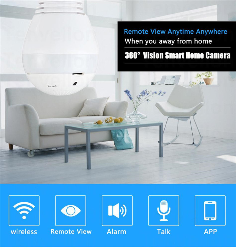 IR LED bulb cam 1.3MP wifi P2P security panoramic ip camera