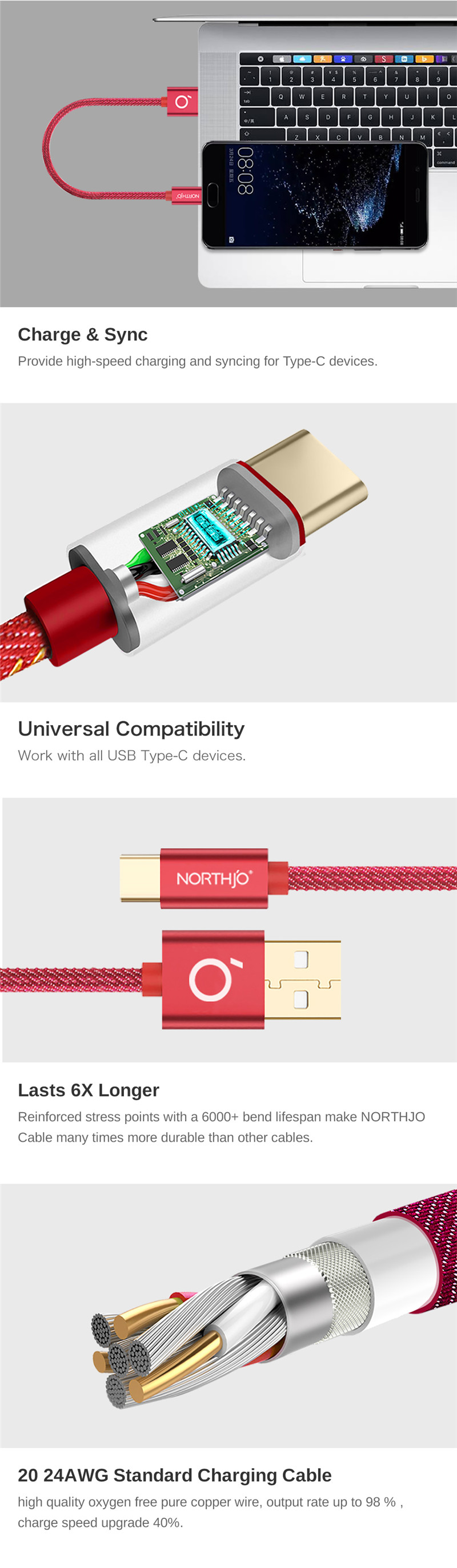 NORTHJO Type-C to USB Charging Data Cable NORTHJO Type-C to USB Charging Data Cable