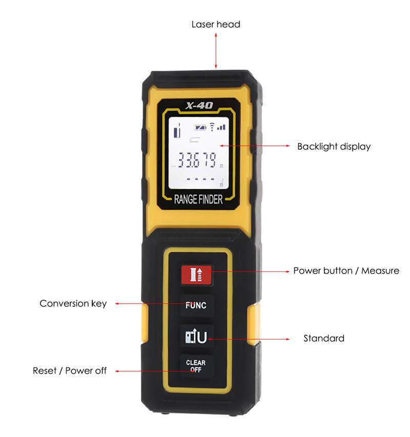 40M Handheld Rangefinder Laser Distance Meter Digital Measure Tester