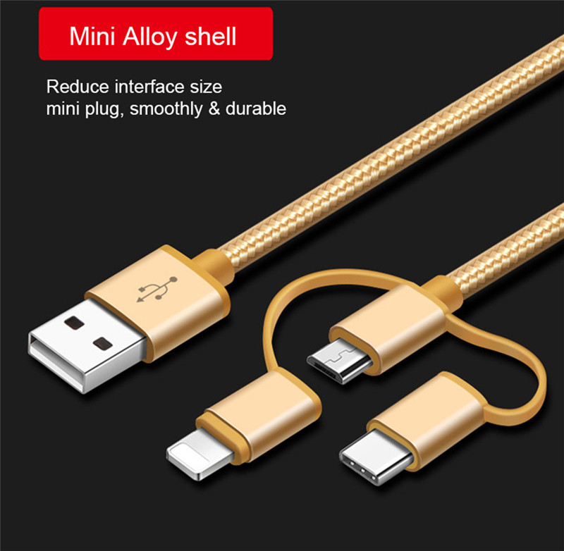 3 in 1 Nylon Braided USB Charger Cable iPhone Android Type C